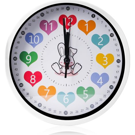 Horloge murale silencieuse pour enfants : horloge d'apprentissage de 20 cm pour la chambre d'enfant, la cuisine, le salon, la chambre à coucher ou le bureau. Convient aux filles et aux garçons. (1/5)