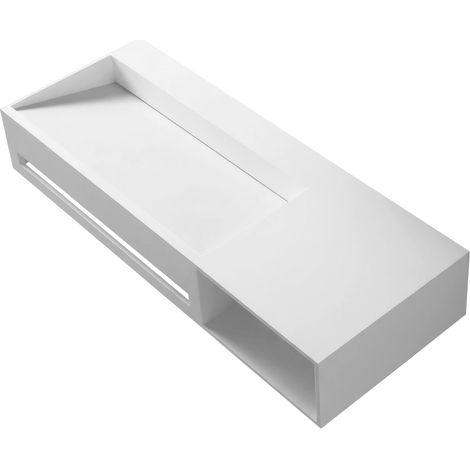 Bernstein – Lavabo sospeso TWG62 100cm – in ghisa minerale bianco opaco – rettangolare con vano portaoggetti e portasciugamani – superficie liscia e igienica (1/5)