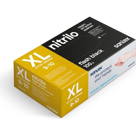 Santex Guanti de Nitrile Powder Free Nero Gamma Nitrile Extra Heavy Duty Flash Nero  Guanti monouso de Monouso  Free de Latex Free  Scatola de 100 pezzi  Taglia XL