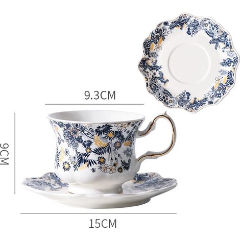 Service à thé classique en porcelaine à décor floral (tasse et soucoupe), idéal pour le thé de l'après-midi.