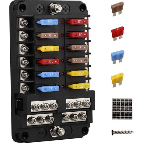 Panneau de Fusibles Bloc Fusible 12V 12 Voies avec BoîTe à au Sol et Volts pour Bateau Automobile RV RZR (1/4)