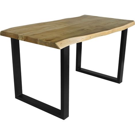 Esstisch Baumkante Akazie massiv eichenfarben 120 x 80 U-Gestell schwarz CALI (1/5)