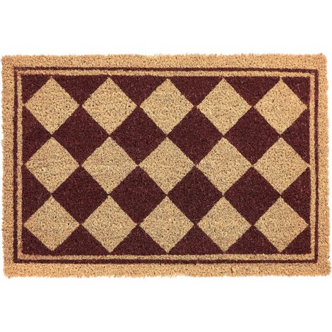 Doormat Beige and Red Coir with Anti-Slip Bottom 40 x 60 cm Anti Slip Decoration Diamond Pattern Welcome Mat CARDONA (1/5)