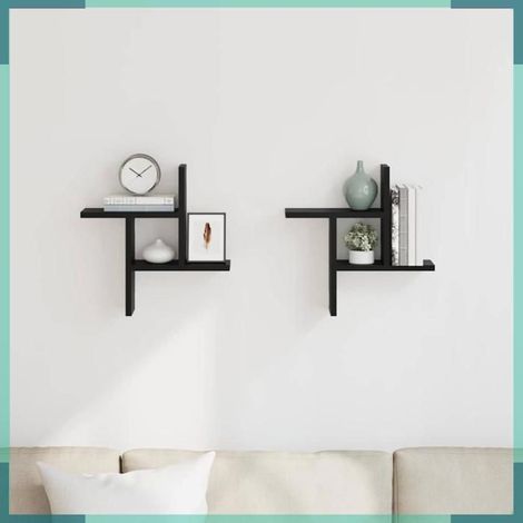Étagère murale - 853246 - Noir - Bois d'ingénierie - 38 x 12 x 38 cm (lot de 2) (1/5)