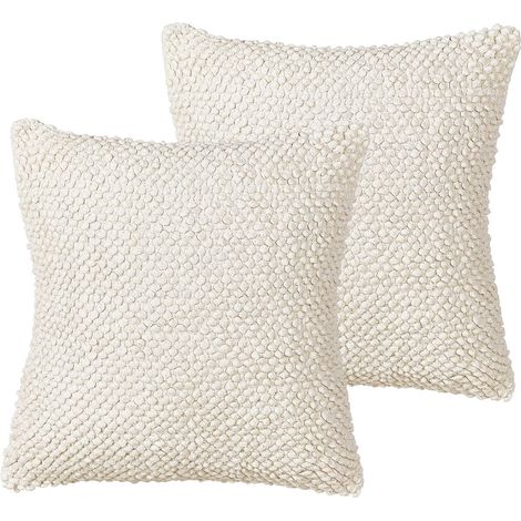 Set of 2 Scatter Cushions Light Beige Cotton 45 x 45 cm Solid Pattern Square Fabric Seating Pouffe JOARA (1/5)