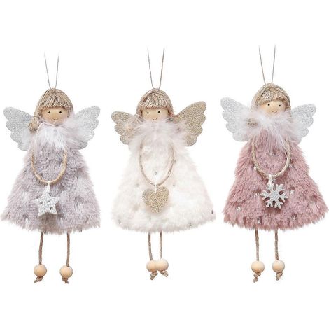 3er-Set Puppenanhänger, weiß, rosafarben und grau, hübsche Hängepuppen als Weihnachtsbaumschmuck