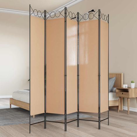 vidaXL Paravento a 5 Pannelli Beige 200 x 200 cm Tessuto