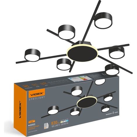 Lampada da soffitto moderna nera 70 cm 6xGX53 30W con retroilluminazione LED 9W, colore caldo Videx (1/5)