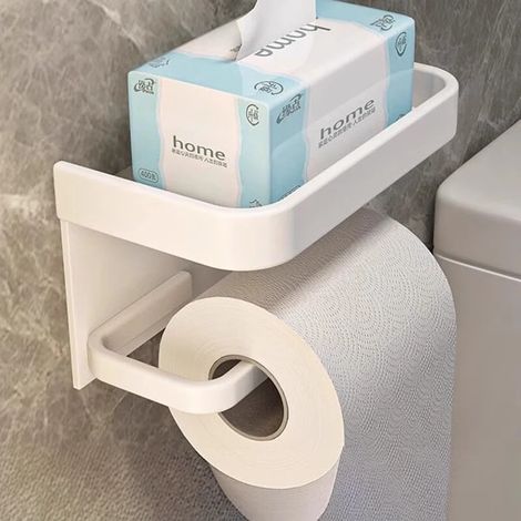 Porte-papier toilette mural (blanc), sans perçage, pour salle de bain. (1/5)