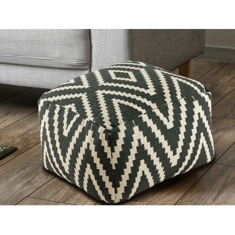 Pouf Cube Repose-Pieds en Coton Noir Taupe Jaune Turquoise 50 x 35 x 50 cm - PANGIVO