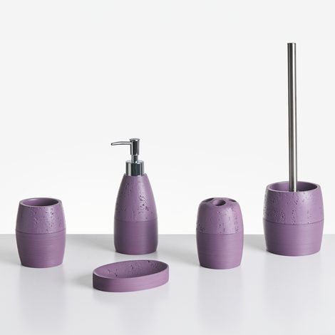 Conjunto de 5 accesorios de baño jabonera dispensador de jabón escobilla de inodoro vaso soporte para cepillos de dientes púrpura Yarapa