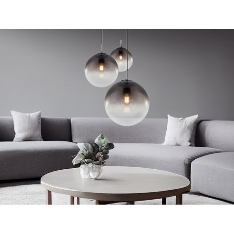 LED Pendelleuchte 3-flammig mit Glaskugeln aus Rauchglas, Ø 51cm (1/5)