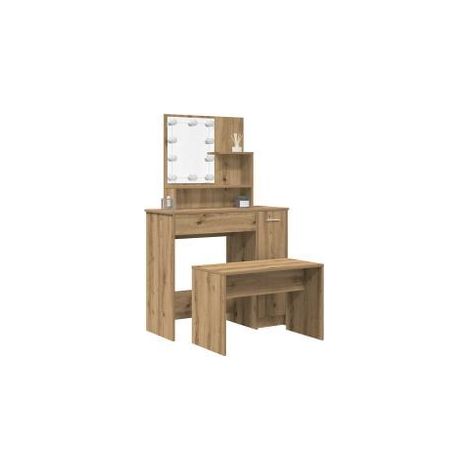 Ensemble de coiffeuse avec LED vieux bois bois d'ingénierie (1/5)