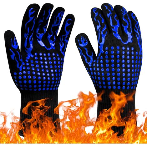 Gants de Barbecue, Gants de Four Anti-Chaleur Jusqu'à 800°C, Gants Cuisine Résistant à la Chaleur et Antidérapants, Gant Cuisson Chaleur pour BBQ/Four/Gril/Cheminée/Soudage/Cuisson au Four (1/5)