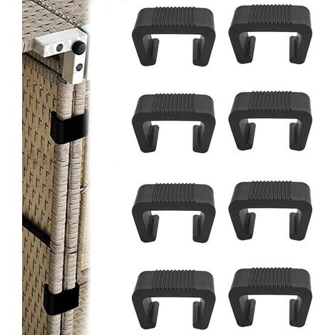 8-teiliges Gartenmöbel-Verbindungsset, Rattan-Kunststoff-Möbelclips, sichert ohne Beschädigung, für Gartenmöbel, Bänke, Terrassenmöbel, Rattanstühle – Schwarz (1/5)