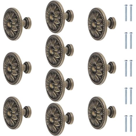 Set di 10 pomelli rotondi in bronzo anticato con decorazioni floreali - 35 mm - Vintage - Per cassetti di mobili da cucina - Maniglia in bronzo per cassetti