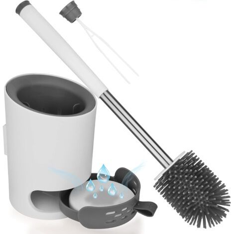 Brosse WC Brosse de Toilette en Silicone Antibactérienne Balayette WC Balai Brosse Ensemble avec Support Suspendu Pincette Cachée Boue de Diatomées Crochet Adhésif Manche de Abattant WC pour Maison