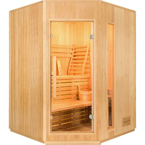 Sauna Vapeur ZEN Angulaire - 3/4 persone - France Sauna - 150 x 150 x 200 cm - Legno di abete rosso - Pacchetto completo 4,5kW