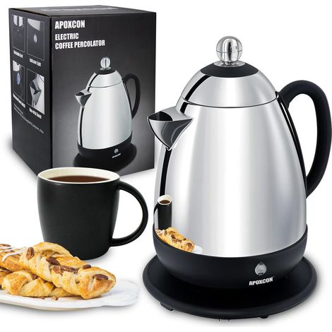 Percolateur électrique en acier inoxydable - Fonction maintien au chaud, bec verseur anti-gouttes et interrupteur (10 tasses)