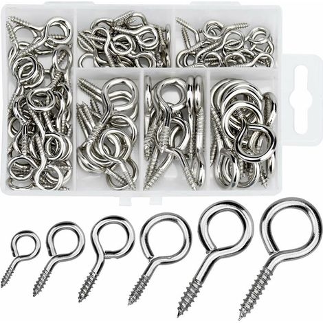 100 Pcs Piton à Visser, 2 4 5 6 8 10 Crochet à Visser en Métal Boulons Crochet Nickelé (1/4)