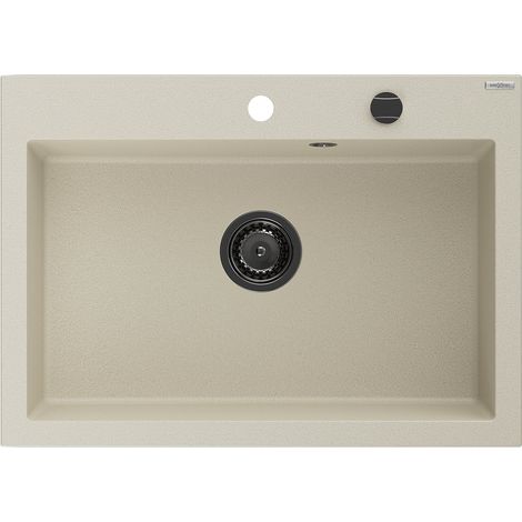 Mexen Elix lavello da cucina in granito 1-vasca 700 x 500 mm, beige, sifone nero - 6526701005-69-B (1/5)