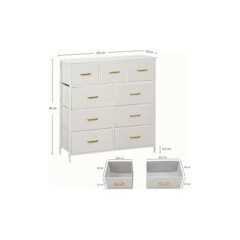 Kommode 100 x 30 x 99 cm, cremeweiß, Polyester, 9 Schubladen, platzsparend – MEUBLIV (1/5)