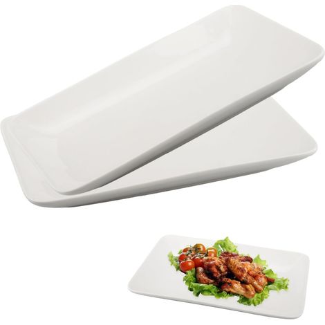 Lot de 2 Assiettes Rectangulaires Blanches Assiettes Rectangulaires en Porcelaine 24x15x3 cm Assiette Service de Table pour Dîner, Dessert, Bifteck, Apéritif, Sushi, Gâteau (1/5)
