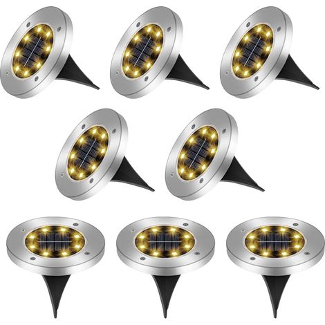 Lot de 8 Lumière Solaire Au Sol, 8 LEDs Jardin Exterieur Solaire Étanche IP65, Spot Solaire Extérieur Encastrables Éclairage, pour Chemins Pelouse Terrasse Allée Cour Piscine Escaliers (Blanc Chaud) (1/5)