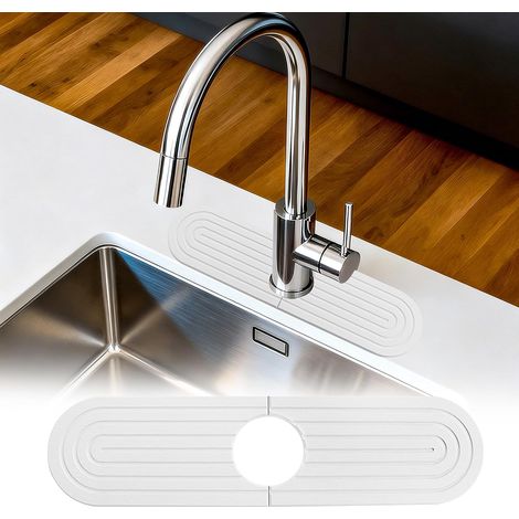 Tapis de Robinet pour évier de Cuisine, 40X10X0.8 cm, Long Plateau d'évier en Pierre de diatomite à séchage Rapide, Super Absorbant, empêche l'accumulation d'humidité (Blanc) (1/5)