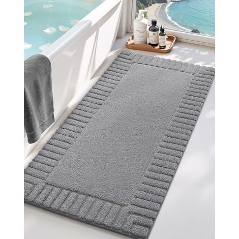Tapis de Bain Antidérapant 60 x 110 cm, Tapis Salle de Bain Long Microfibre Absorbant, Tapis Baignoire Doux Lavable en Machine pour Salle de Bain, Douche, Baignoire (Gris Foncé) (1/5)