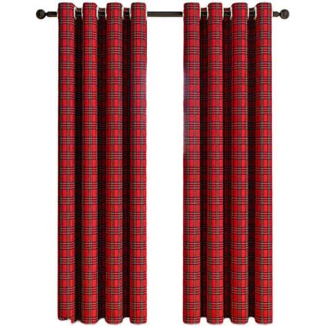 [JAMAIS UTILISÉ]Rideaux à Carreaux Tartan Écossais et Rayures - Décoration de Fenêtre Noël - Filtration Lumière - Style Ferme à Oeillets pour Cuisine/Salon (1/4)