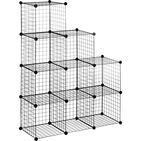 Étagère Modulable en Fil d'Acier Noir Meuble de Rangement à Cubes pour Chaussures Livres Vêtements 109 x 37 x 109 cm (1/5)