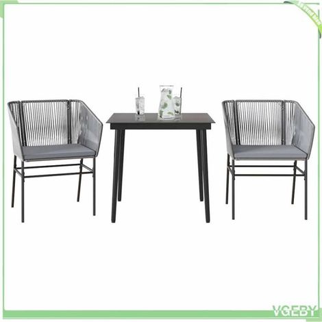 Ensemble à manger de jardin - 3334527 - 2 places - poly rotin gris - Table verre 80x80 cm (1/5)