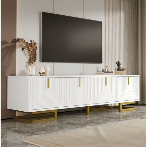 Mobile TV 160 x 38 x 44,5 cm in truciolato, 4 ante, bianco e oro HAVRYA (1/5)