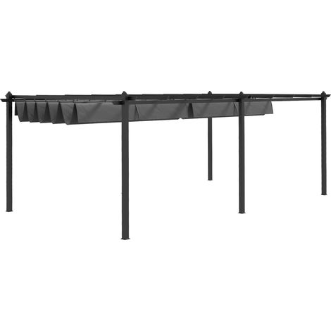 Einziehbare Pergola 3,5 x 6 m für die Terrasse, dunkelgrauer Aluminiumrahmen, Polyestergewebe