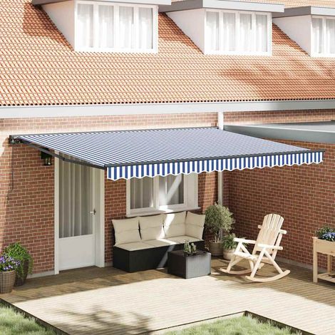 Manual Awning 4.5 x 3 m Blue and White Stripe 100% Polyester vidaXL