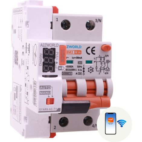 RCBO Interruttore Magnetotermico Differenziale WIFI Con Riarmo Automatico, Tipo A - SI Curva B 2P Veri 3M 6000A 30mA, AC 230V IP20 PL8M2, Disponibili 6A 10A 16A 20A 25A 32A 40A (B16A) (1/3)