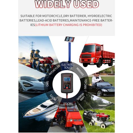 Chargeur de batterie de voiture 6V et 12V, entretien intelligent entièrement automatique pour tondeuse à gazon, moto, bateau, Batteries au plomb marines (1/5)