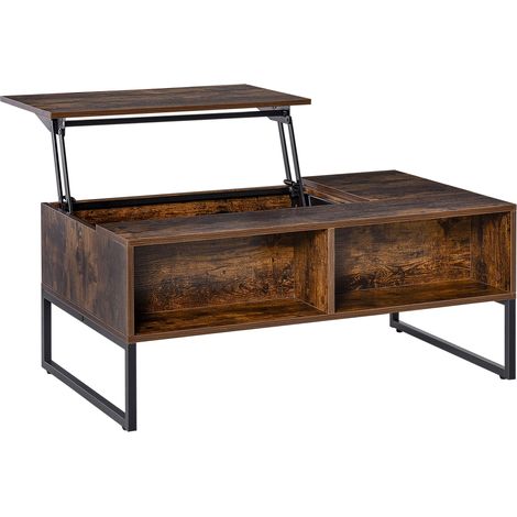 Mesa de centro rectangular de interior de 100 x 60 x 40 cm, marrón, elevable y con compartimentos ocultos, ideal para salón, estudio, apartamento u oficina. (1/5)