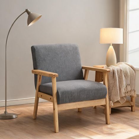 Fauteuil coloris gris en lin 64 x 70 x 72 cm (1/5)