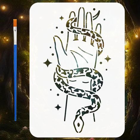 Pochoir de Peinture de Main Serpent avec Pinceau 21x29,7cm Gabarit de Dessin Motif Étoiles Points Plastique A4 Pochoir Main Réutilisable Gabarit Thème Fantastique pour Décor Mural Meuble (1/5)