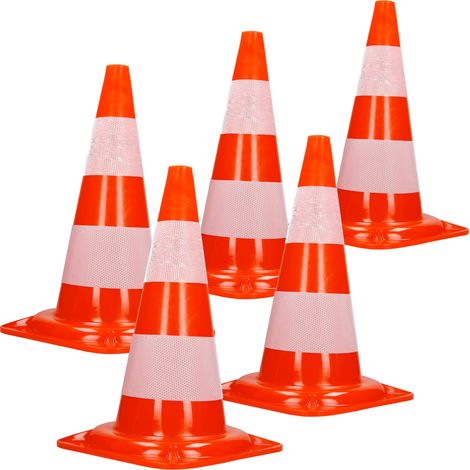 ECD Germany 5 Stück Verkehrskegel Pylone 47 cm, Orange-Weiß, Verkehrsleitkegel mit 2 reflektierenden Streifen, stapelbar & flexibel, Warnleitkegel Warnkegel Leitkegel Verkehrshütchen Markierungskegel (1/5)