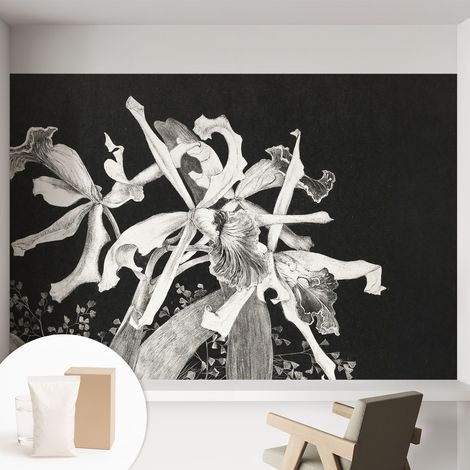 Papier peint intissé classique moderne pour salon et chambre à coucher Décoration rapide avec colle Illustration d'orchidée 152x104 cm (1/5)
