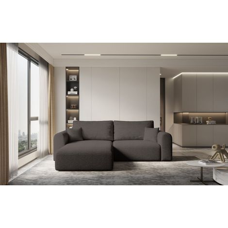 Ecksofa Sofa FLAVIO mit Schlaffunktion Stoff Abriamo Braun Ottomane Links (1/5)