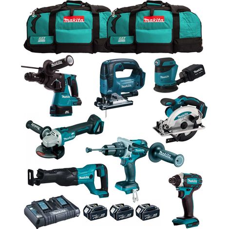 MAKITA Kit MK802 (DHP481 DHR243 DGA504 DTD152 DJV182 DSS610 DJR186 DBO180 3 x 5,0 Ah DC18RD 2 x LXT600)