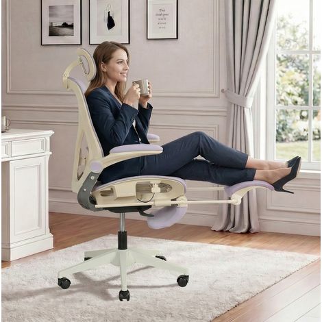 MEUBLIV Chaise de bureau ergonomique pliante 62x48,5x129 cm violette – avec repose-pieds (1/5)