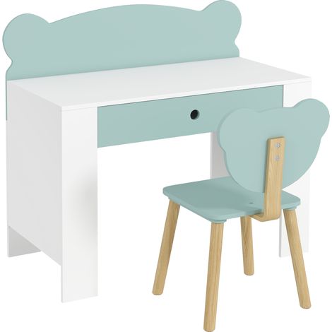 Table enfant avec chaise, pupitre et tabouret à tiroir, grand plateau 80 x 41 x 74,5 cm, vert (1/5)