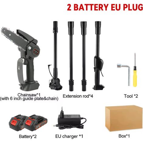 Scie électrique haute puissance 3500W, scie à chaîne télescopique 130-225cm, scie à branches hautes, sécateur d'arbres 2 en 1 pour batterie 18V 21V-2x Batteries Set