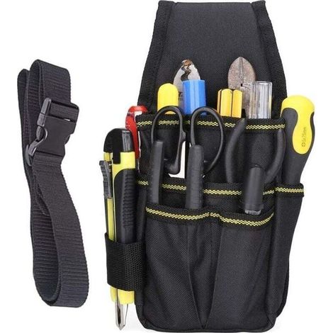 Einture Porte Outils, Sac de Ceinture pour Outil de Quincaillerie, Sac à Outils Multifonctionnel, 15 Poches Professionnel et Compact Oxford Double épaissie Imperméables pour Électricien Techn (1/4)