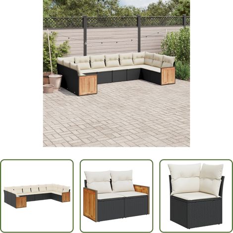 vidaXL Canapé en résine - Salon de jardin 10 pcs avec coussins noir résine tressée (1/5)